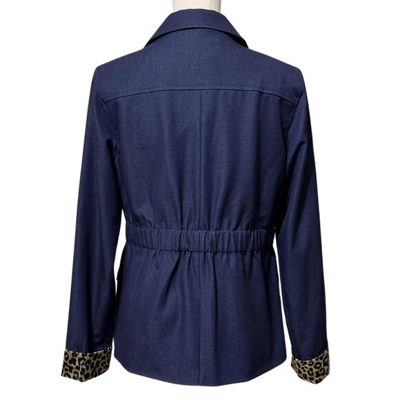 Iman Global Chic Navy & Leopard Print Blazer | Size M / Medium | NWT | Cheetah - Picture 2 of 7